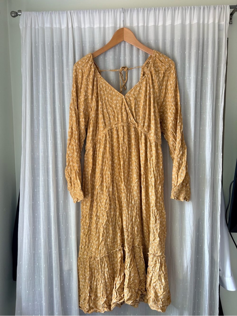 Sonoma Maternity Mustard Long Sleeve Crinkle Maxi Dress